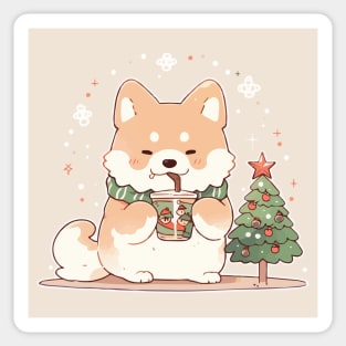 Dog enjoying Christmas to the fullest Sticker